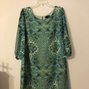 Light green print knee length.